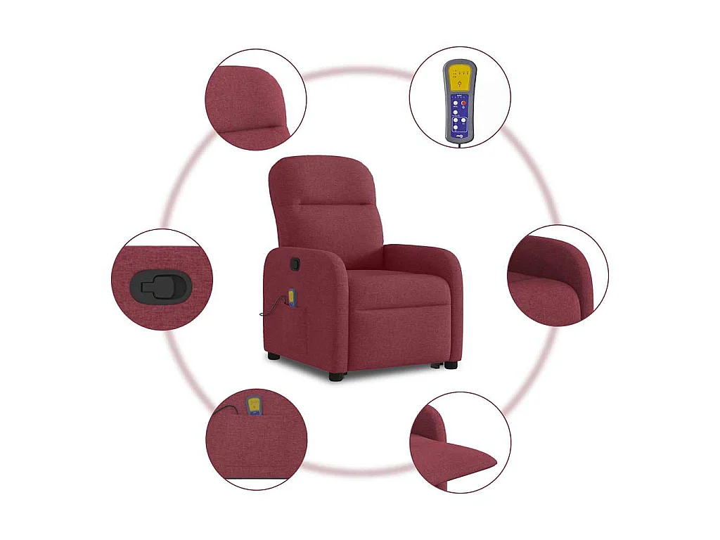 Fauteuil inclinable de massage Rouge bordeaux Tissu
