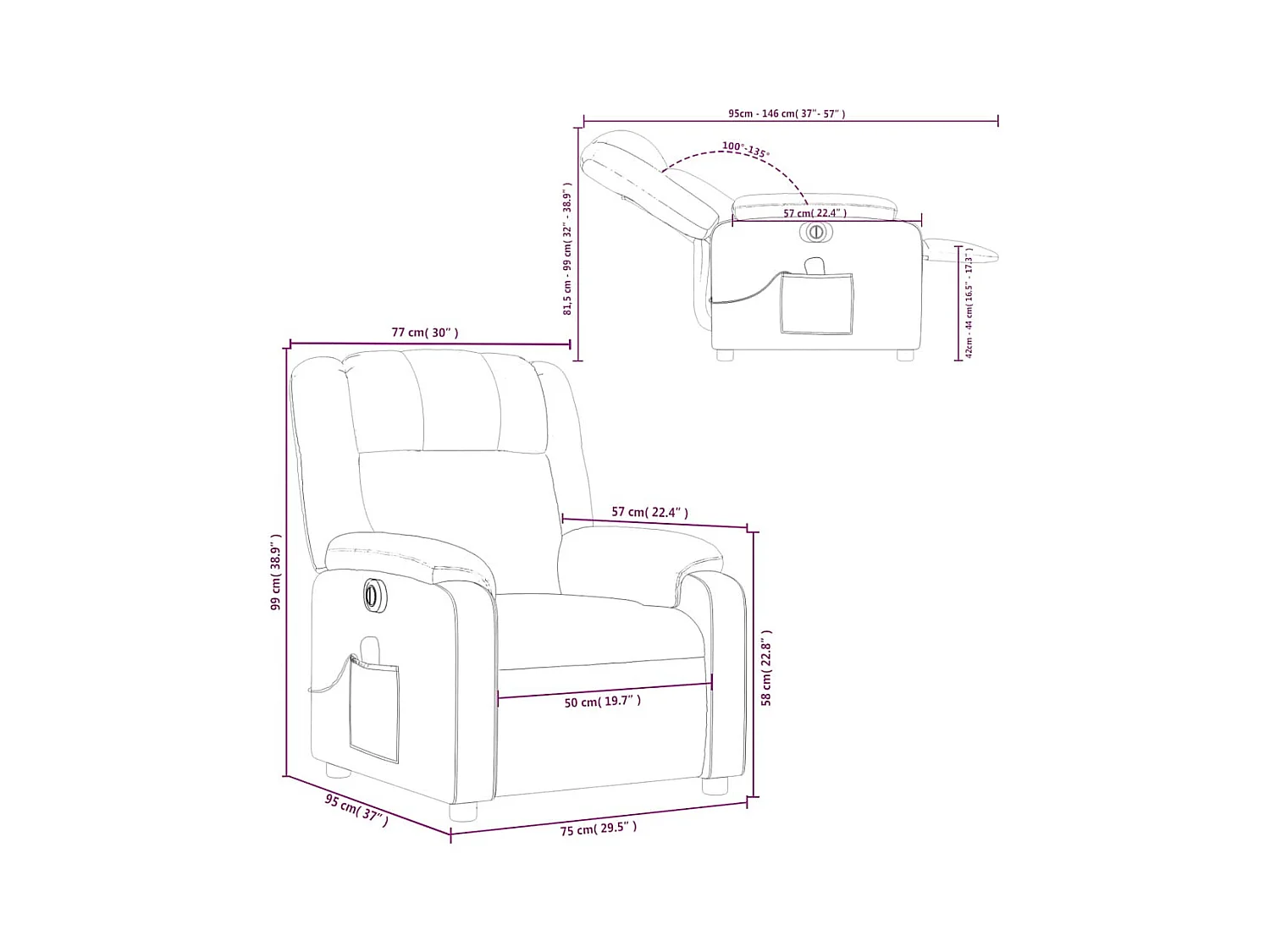 Fauteuil de massage inclinable électrique rouge similicuir