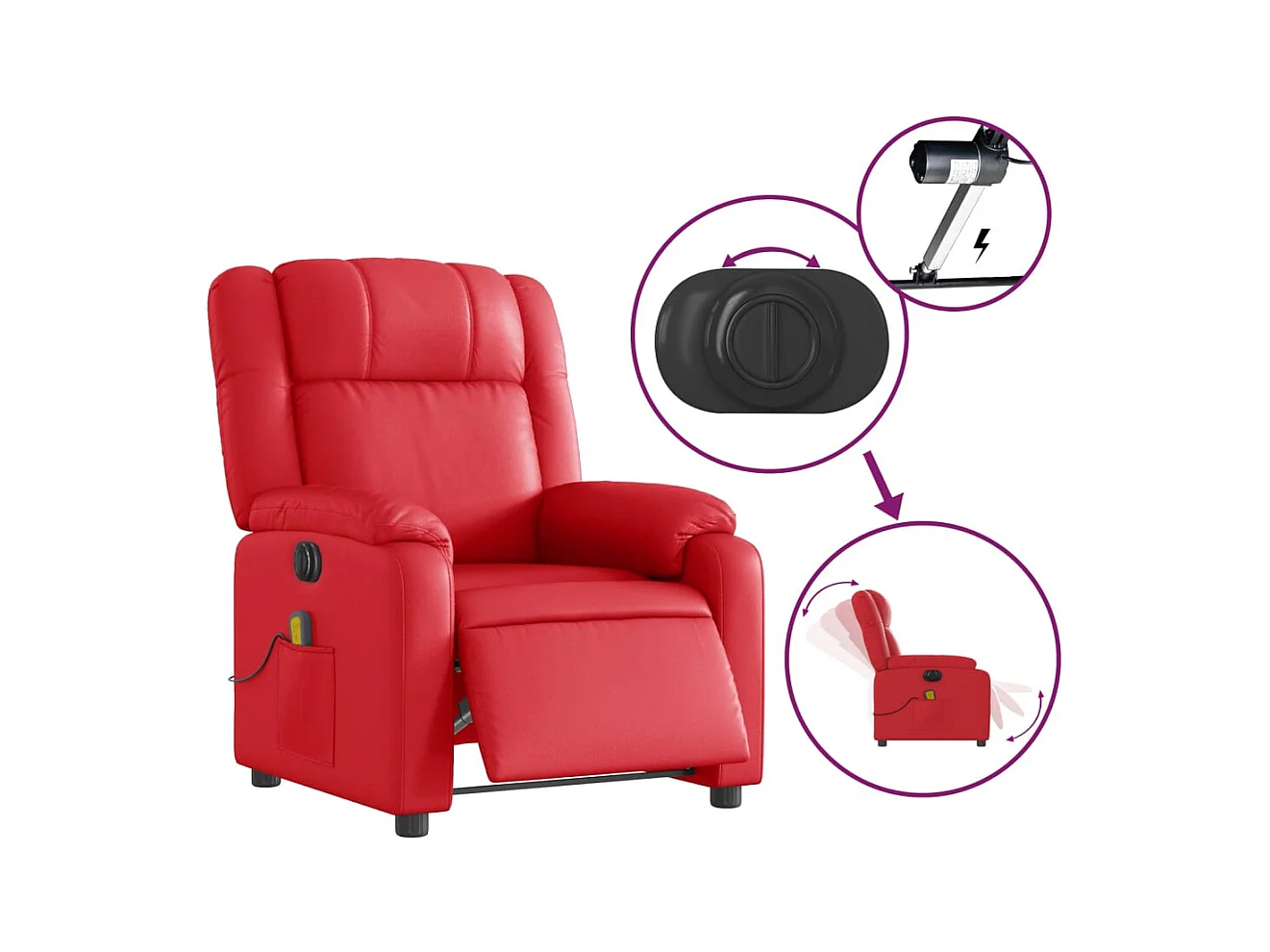 Fauteuil de massage inclinable électrique rouge similicuir
