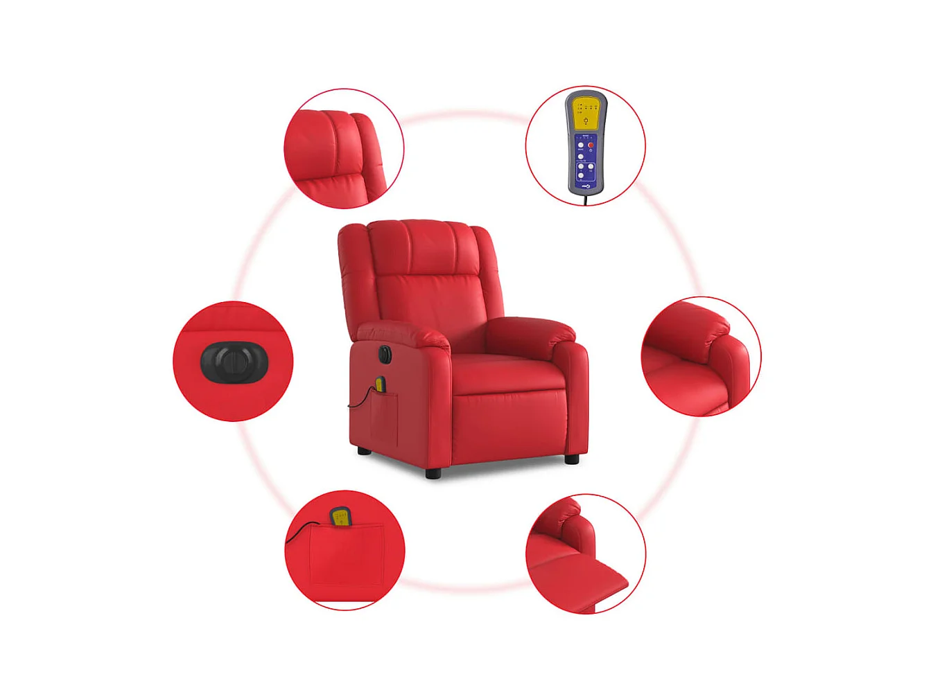 Fauteuil de massage inclinable électrique rouge similicuir