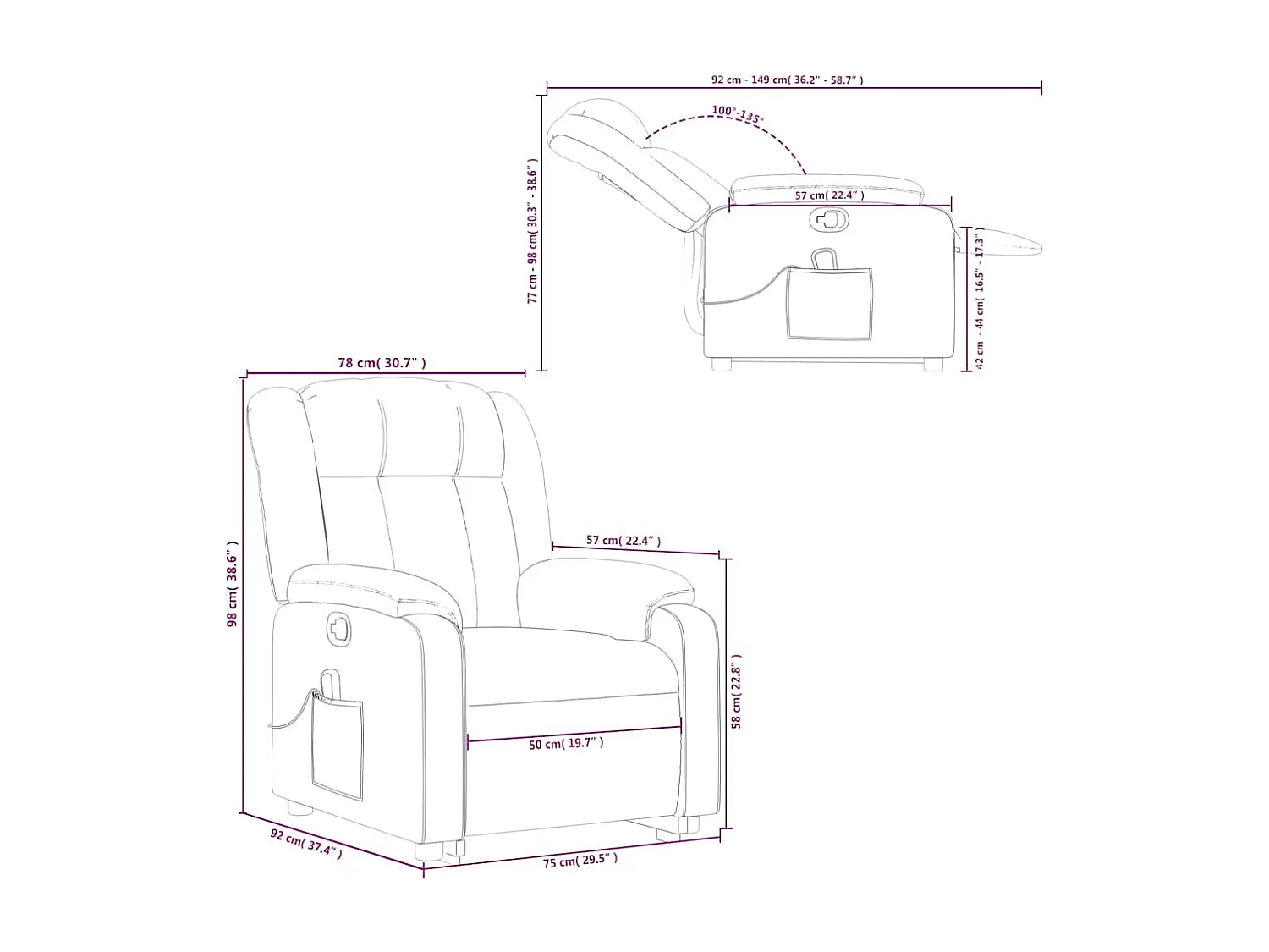 Poltrona Alzapersona Massaggio Reclinabile Rosso Vino Tessuto