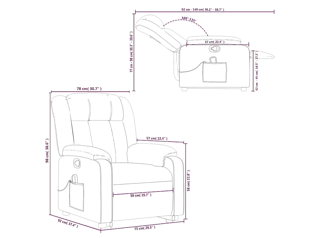 Fauteuil inclinable de massage Rouge bordeaux Tissu