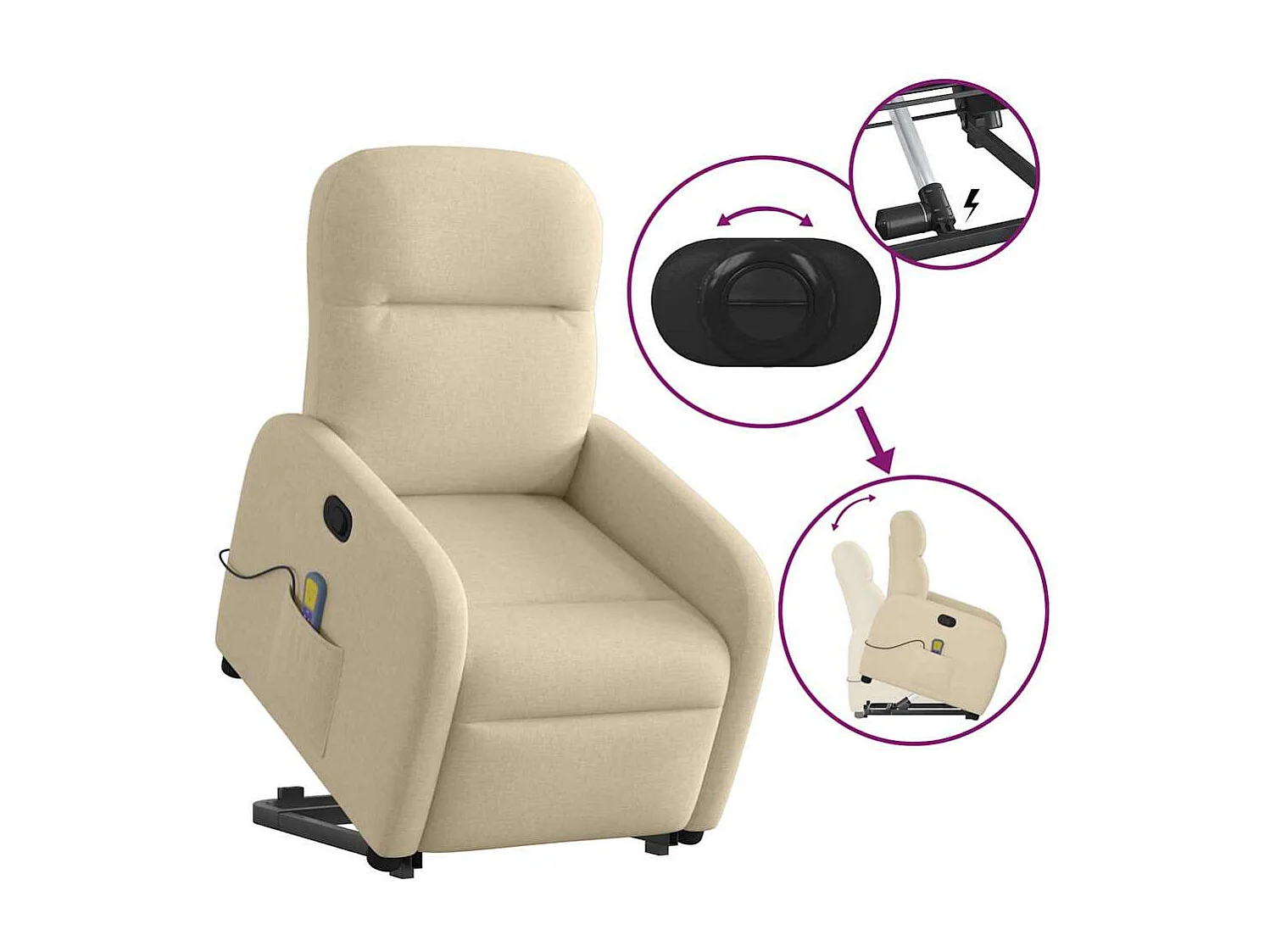 Massagesessel mit Aufstehhilfe Creme Stoff