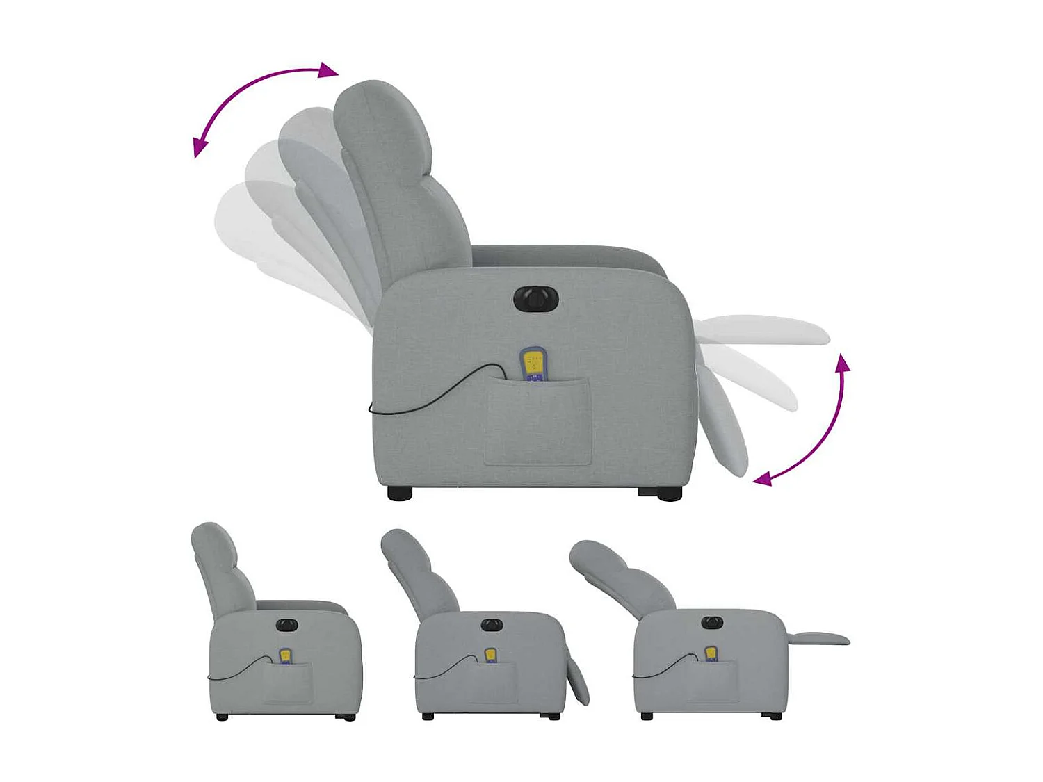 Fauteuil inclinable de massage électrique Gris clair Tissu