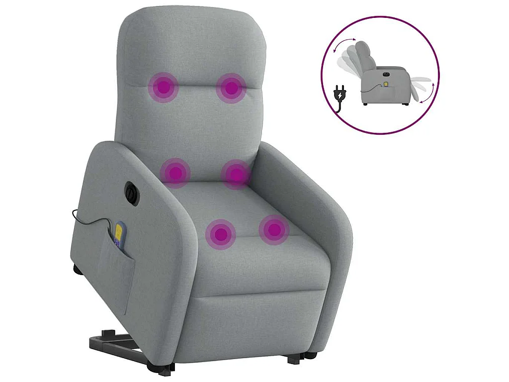 Elektrischer Massagesessel mit Aufstehhilfe Hellgrau Stoff