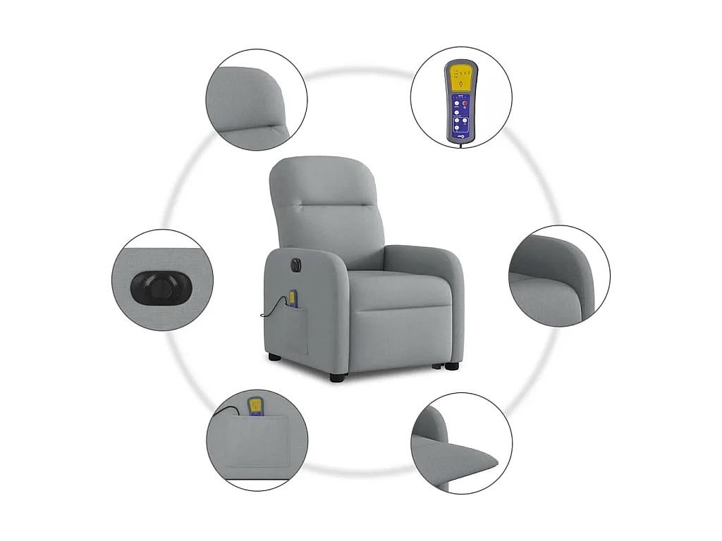 Fauteuil inclinable de massage électrique Gris clair Tissu