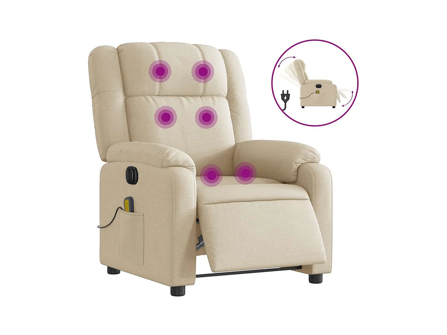 Fauteuil inclinable de massage électrique crème tissu