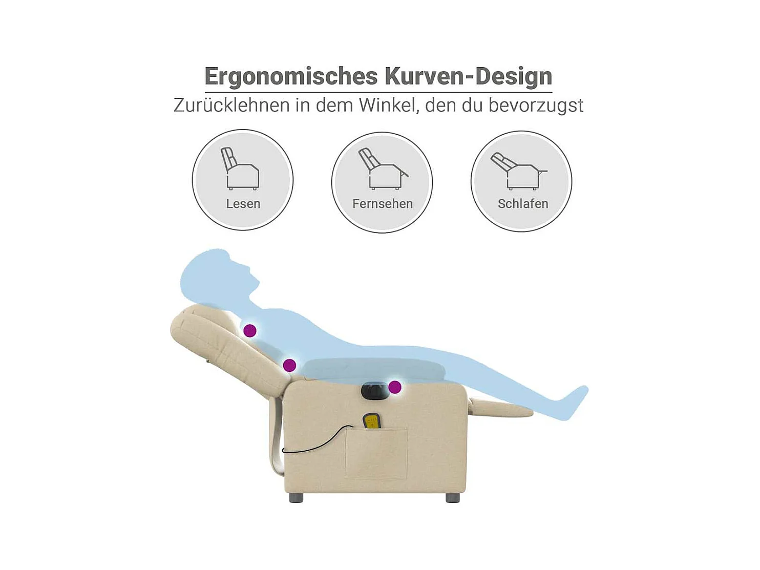 Fauteuil inclinable de massage électrique crème tissu