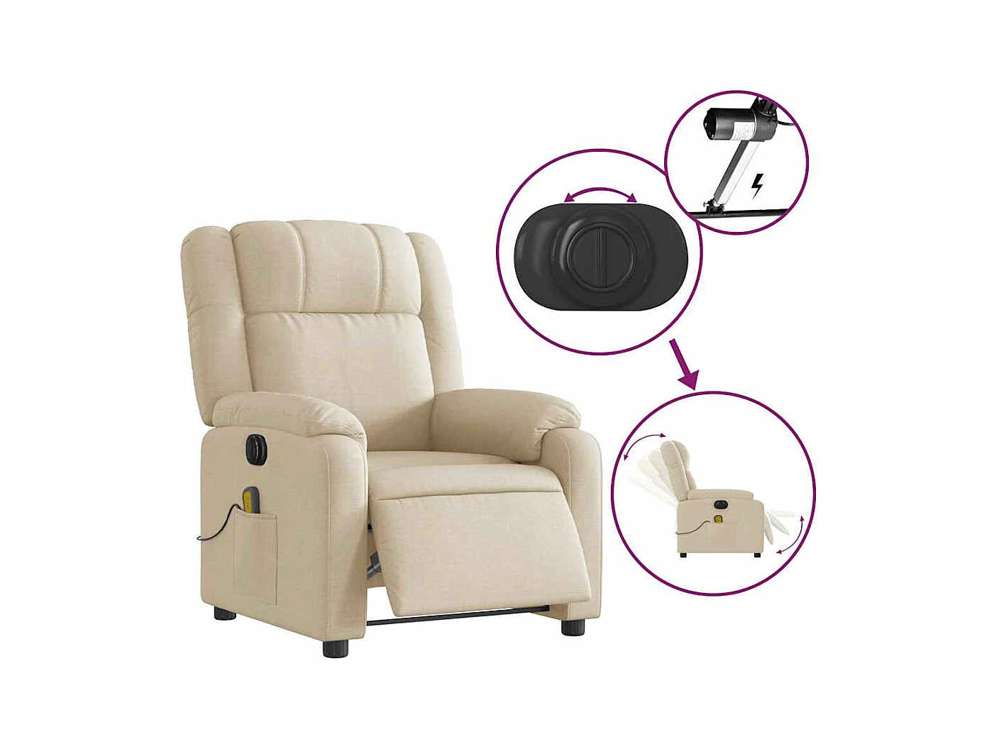 Fauteuil inclinable de massage électrique crème tissu