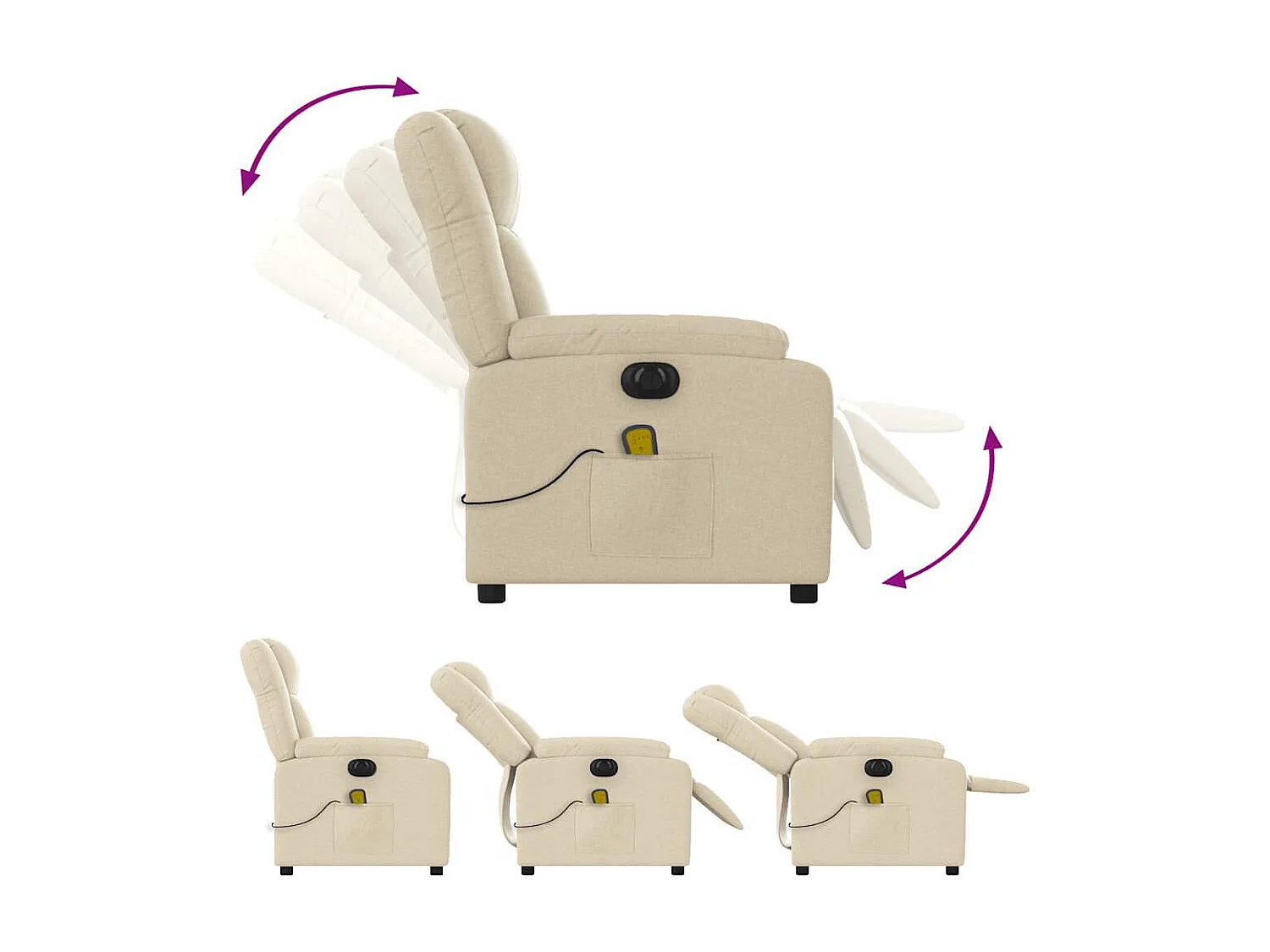 Fauteuil inclinable de massage électrique crème tissu