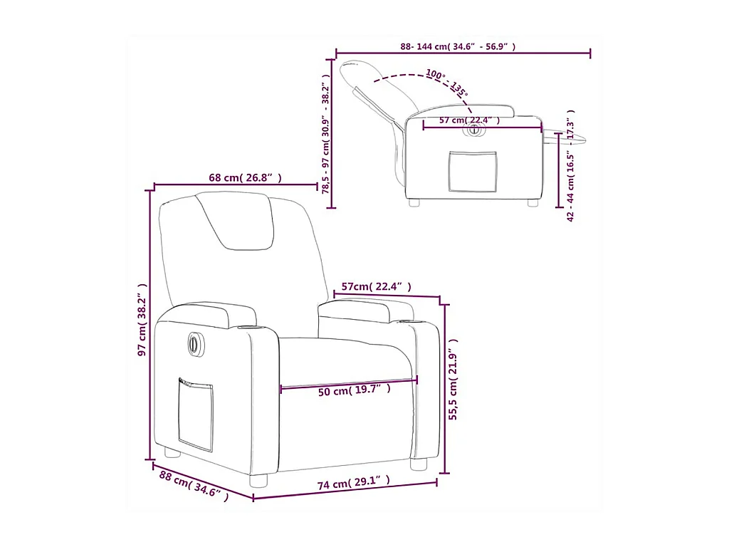 Fauteuil inclinable électrique Noir Tissu