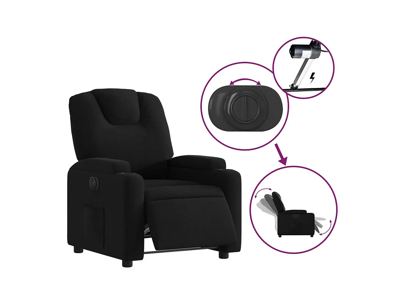 Fauteuil inclinable électrique Noir Tissu