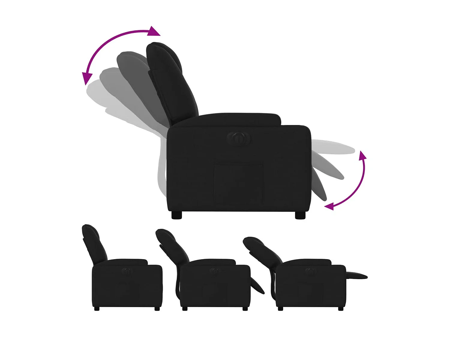 Fauteuil verstelbaar elektrisch stof zwart