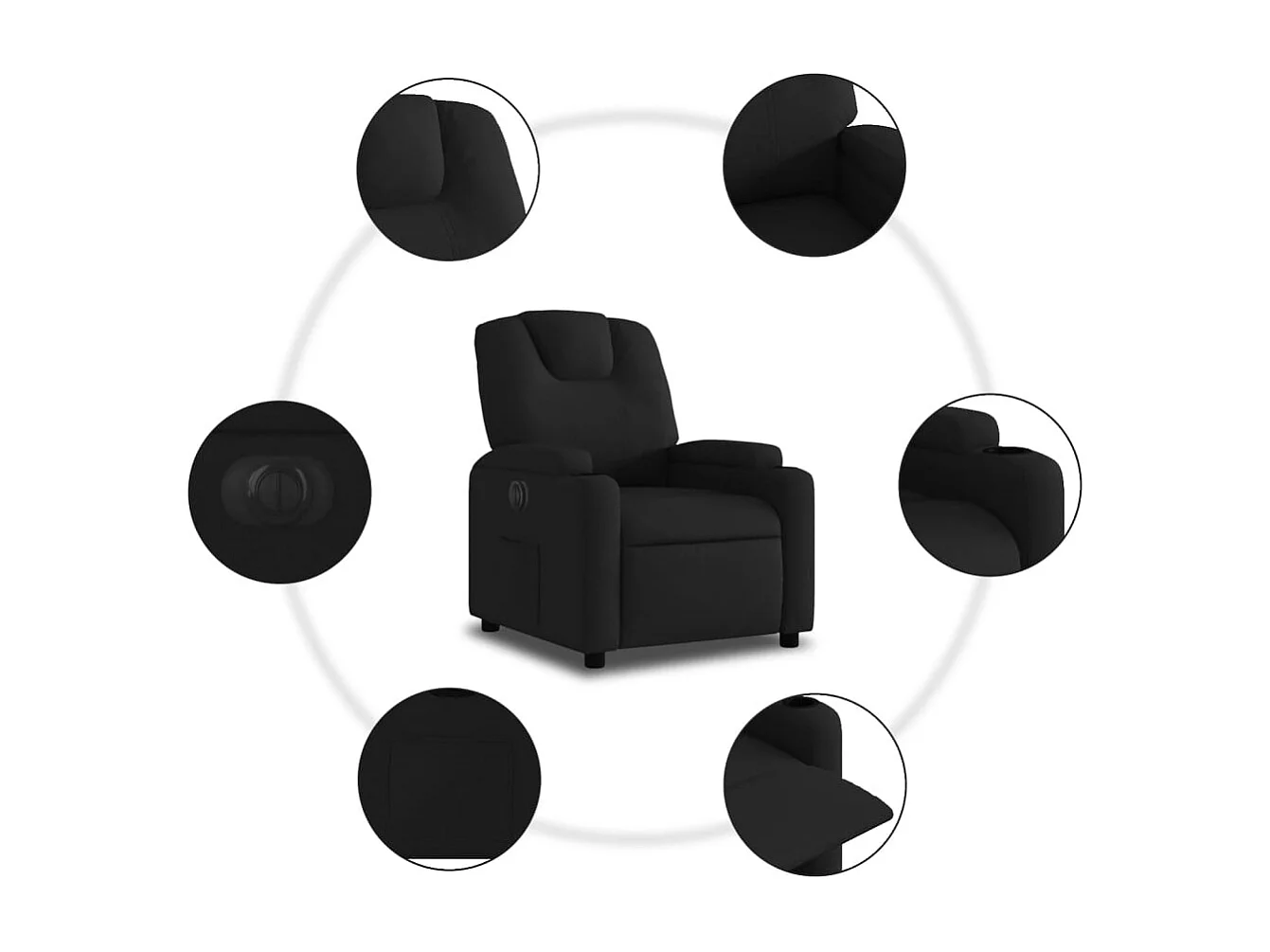 Fauteuil verstelbaar elektrisch stof zwart
