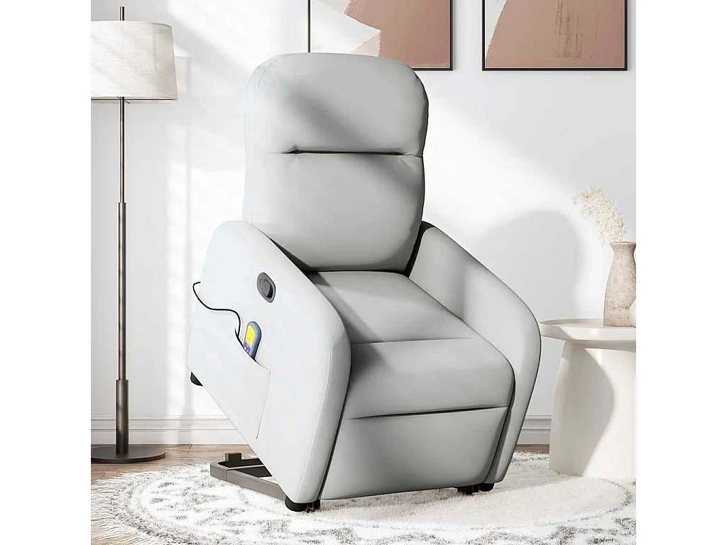 Sillón de masaje reclinable de pie de tela gris nube