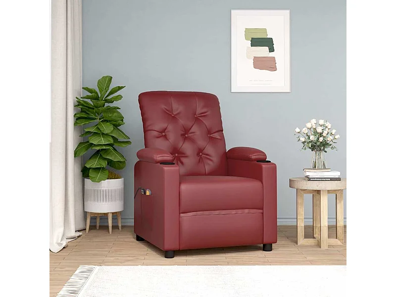 Massagesessel mit Aufstehhilfe Weinrot Kunstleder