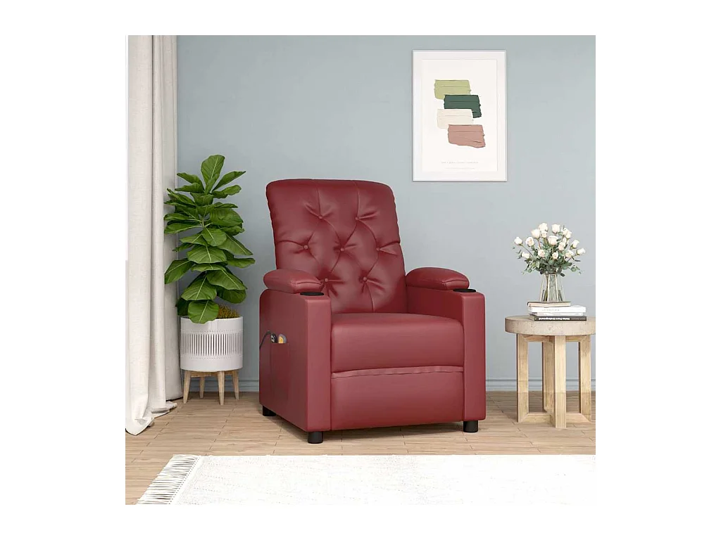Massagesessel mit Aufstehhilfe Weinrot Kunstleder