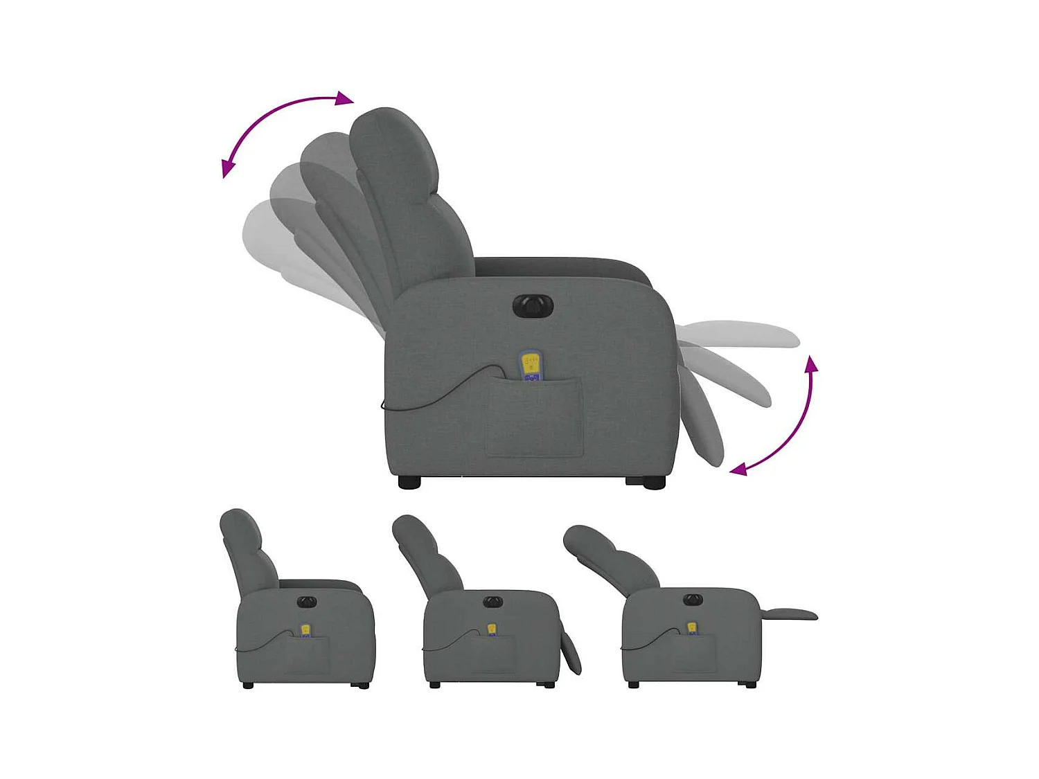Fauteuil inclinable de massage électrique Gris foncé Tissu