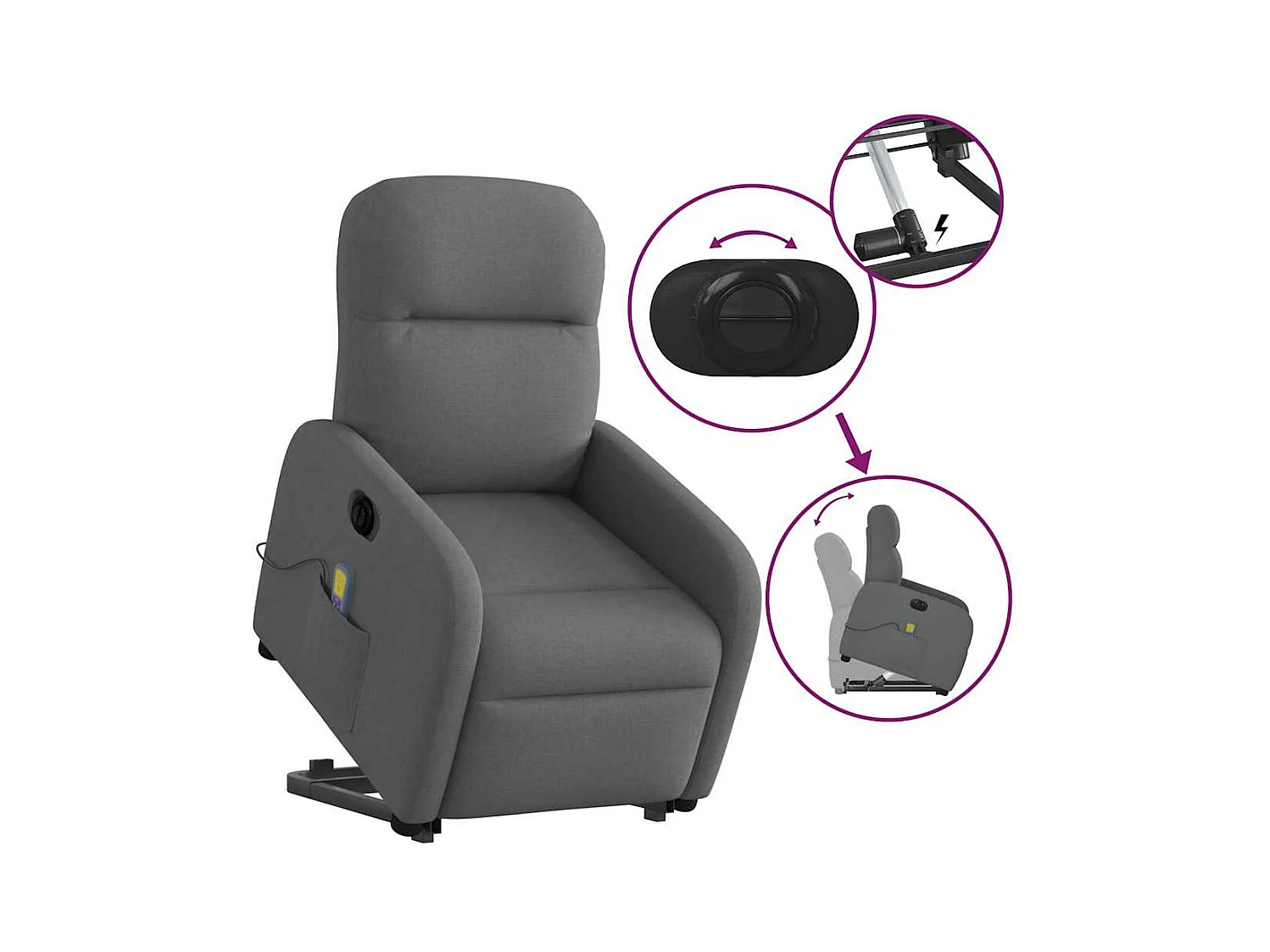 Fauteuil inclinable de massage électrique Gris foncé Tissu