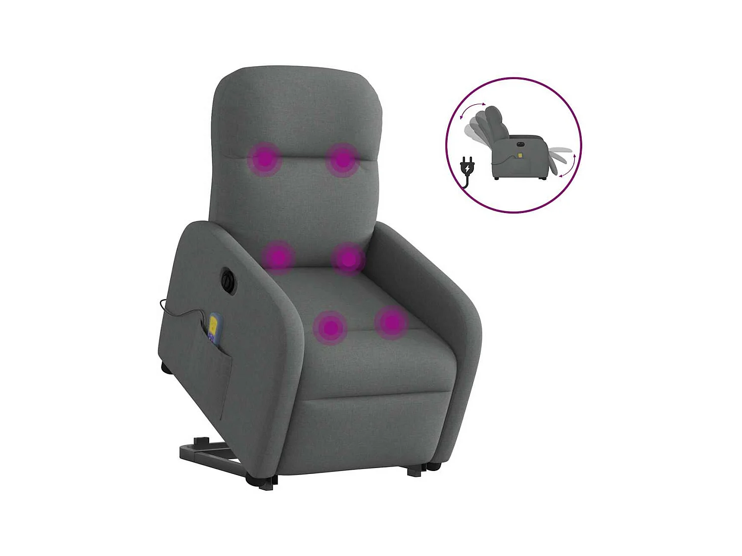 Poltrona Alzapersona Massaggi Elettrica Grigio Scuro Tessuto