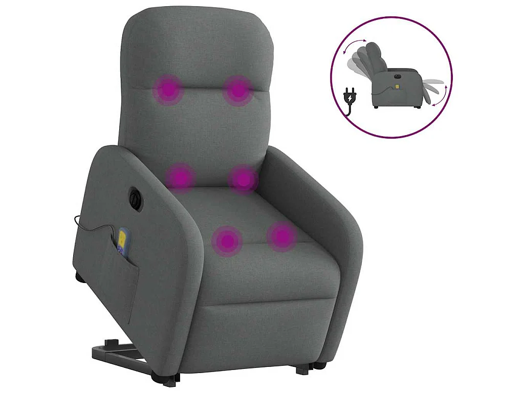 Elektrischer Massagesessel mit Aufstehhilfe Dunkelgrau Stoff