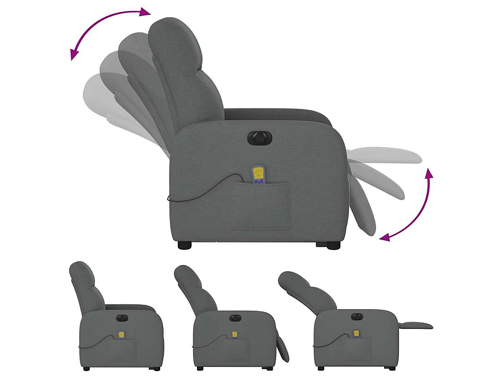 Elektrischer Massagesessel mit Aufstehhilfe Dunkelgrau Stoff