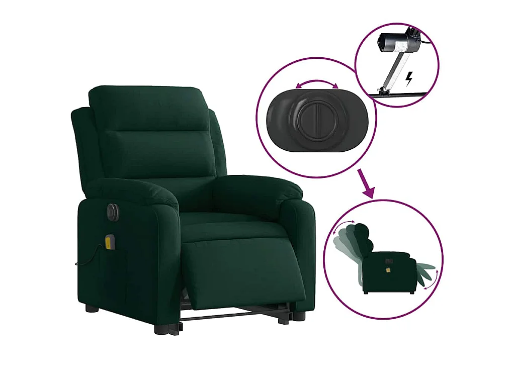 Fauteuil inclinable de massage électrique vert foncé velours