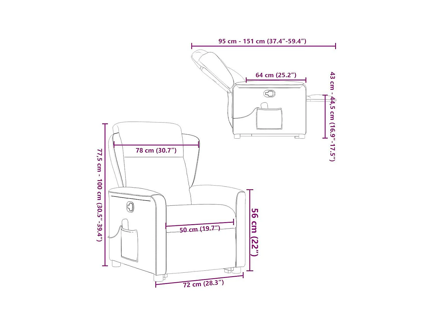 Fauteuil de massage inclinable Gris foncé Tissu