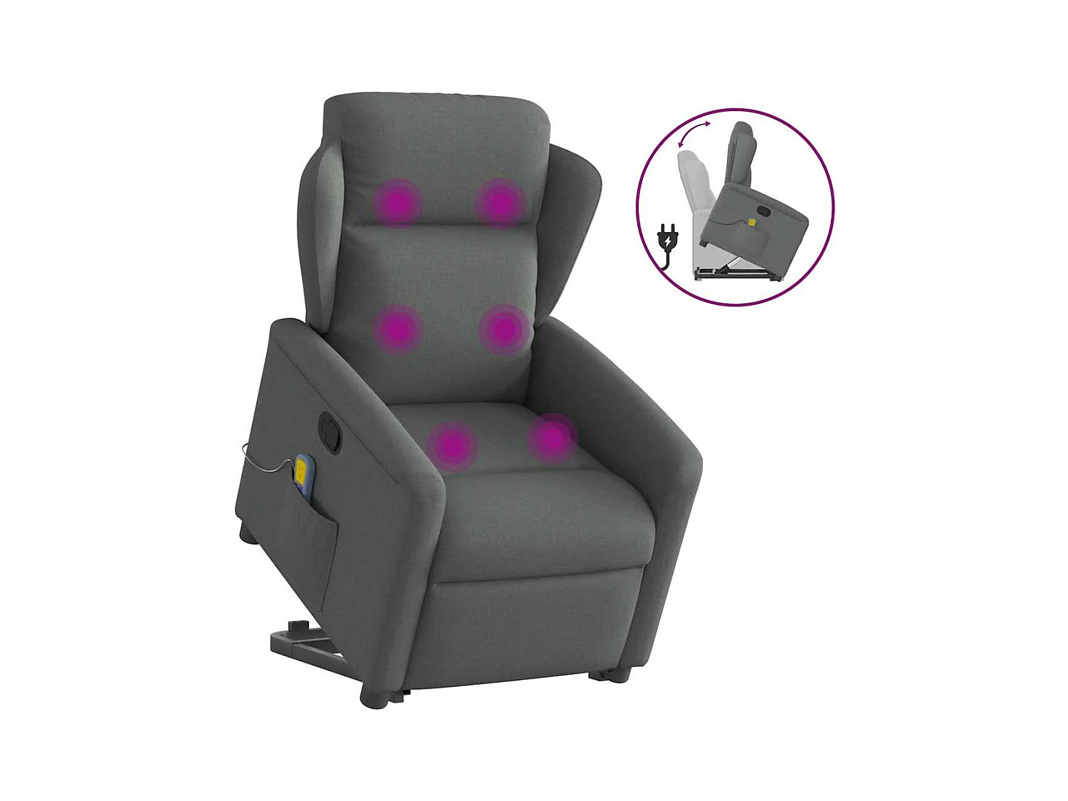 Poltrona Alzapersona Massaggi Reclinabile Grigio Scuro Tessuto