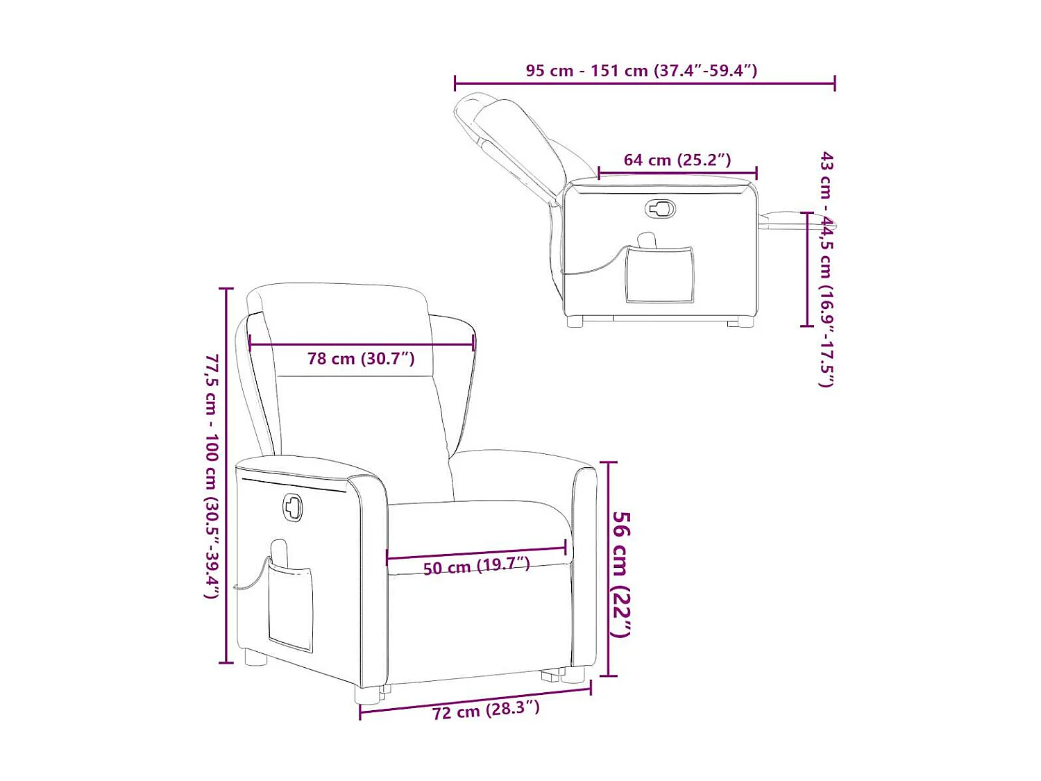 Silla de masaje reclinable de pie de tela gris oscuro