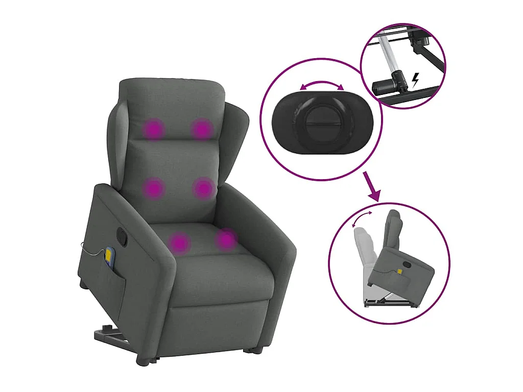 Massagesessel mit Aufstehhilfe Dunkelgrau Stoff