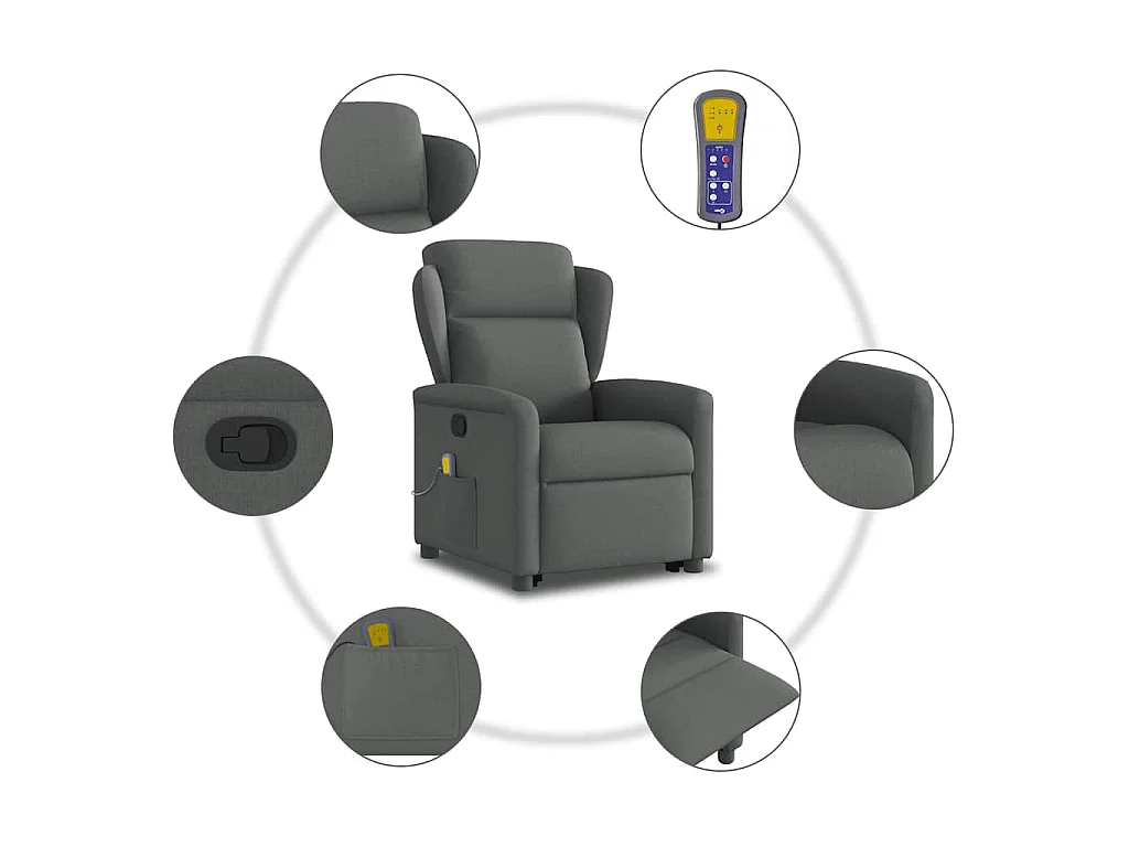 Massagesessel mit Aufstehhilfe Dunkelgrau Stoff