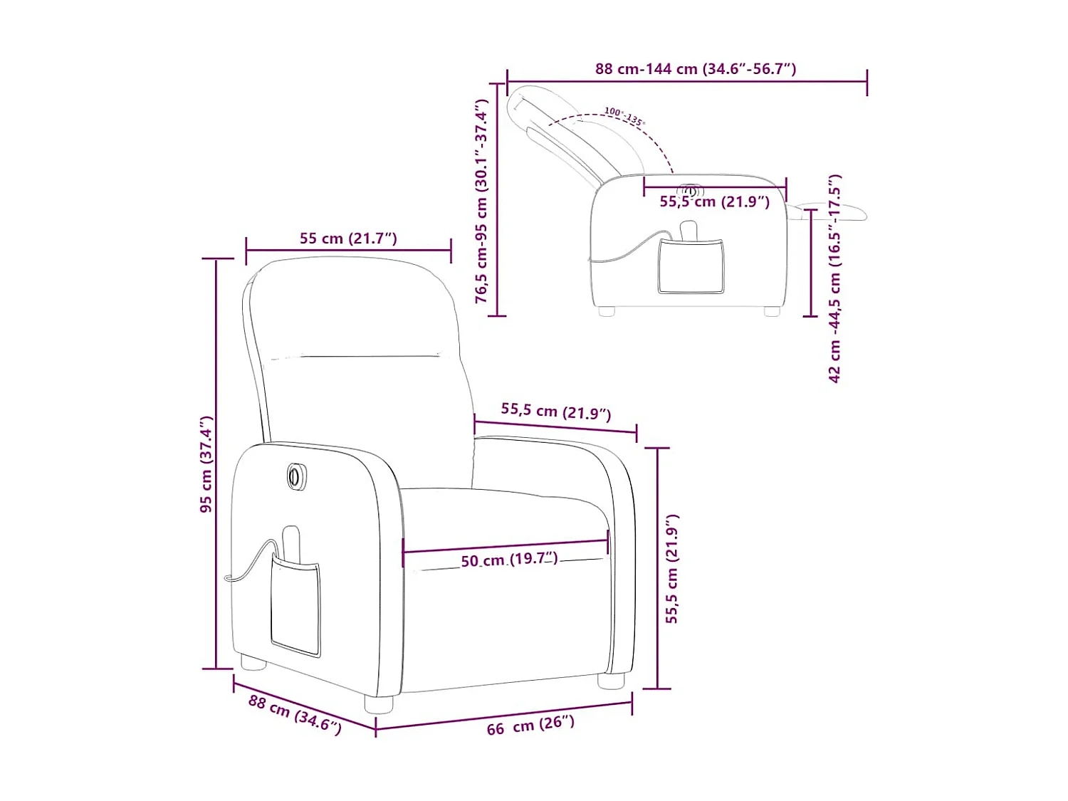 Sillón reclinable de masaje eléctrico tela gris nube