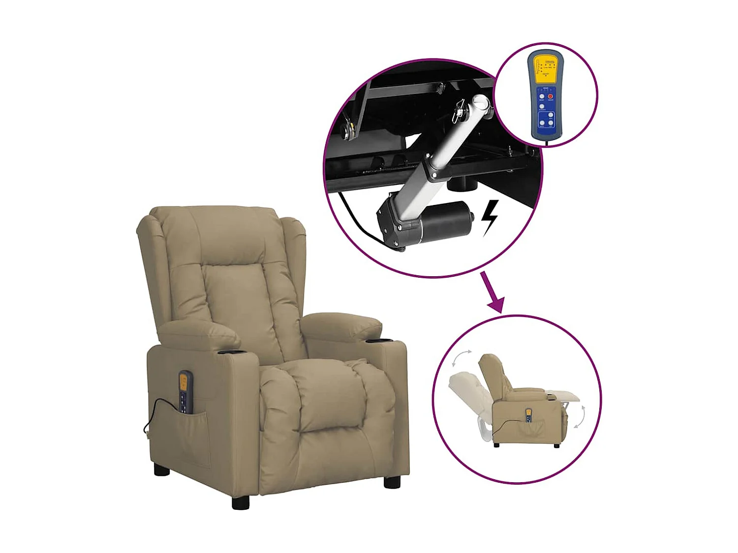 Sillón de masaje elevable cuero sintético color capuchino