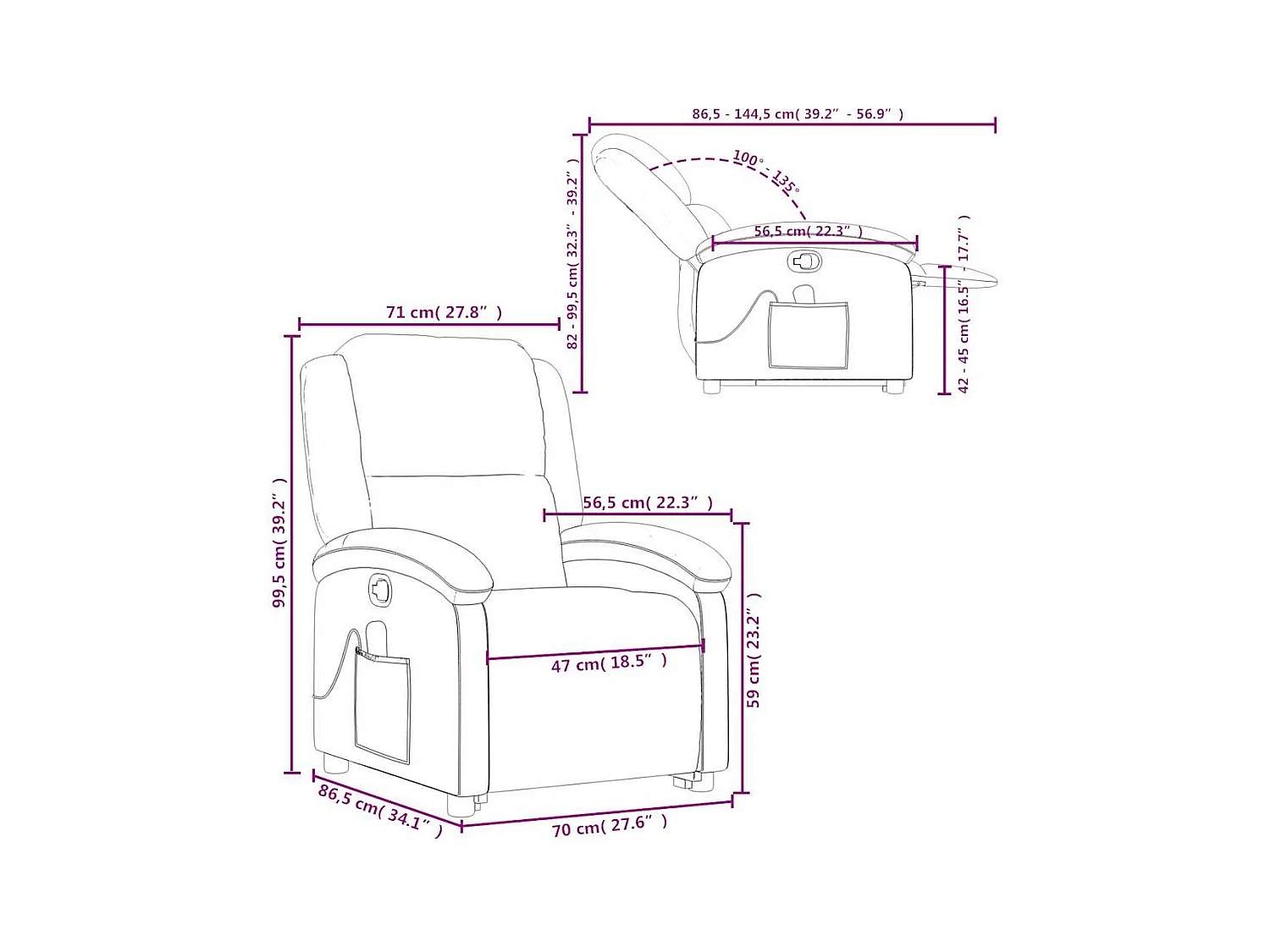 Fauteuil de massage inclinable Crème Velours