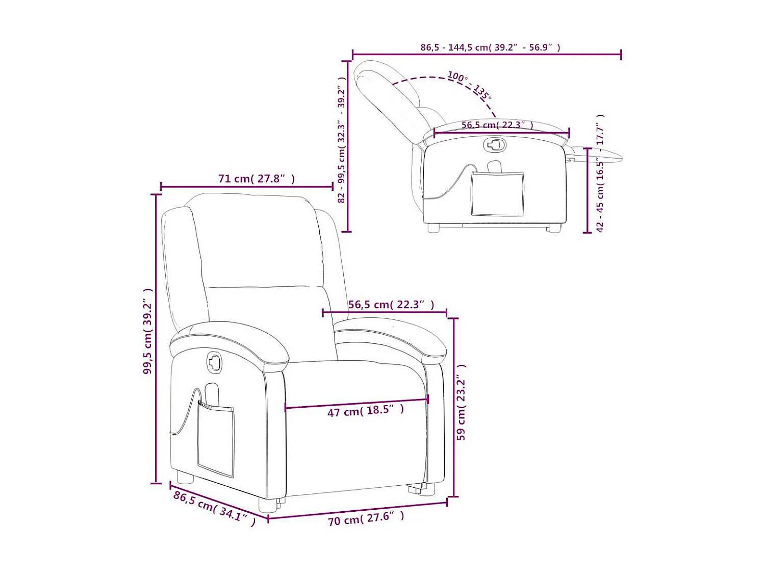 Sillón reclinable de masaje elevable terciopelo crema