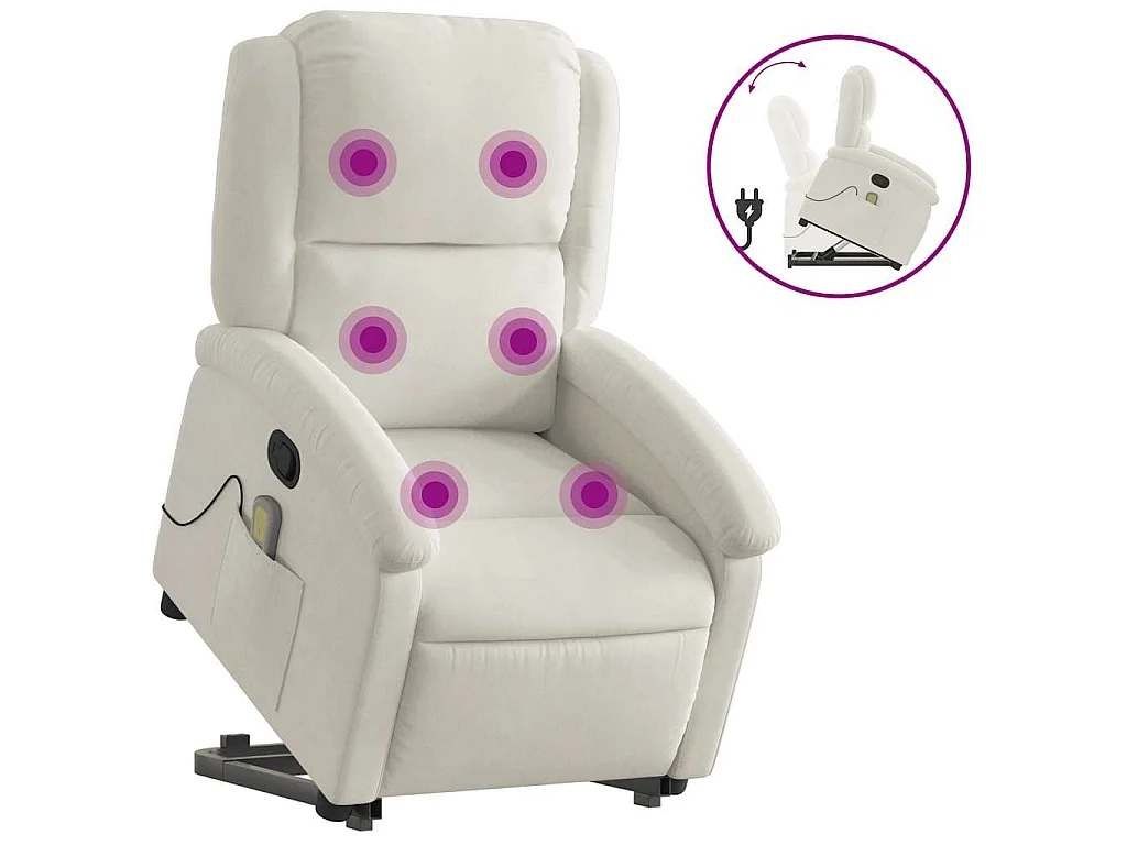 Poltrona Alzapersona Massaggiante Reclinabile Crema in Velluto