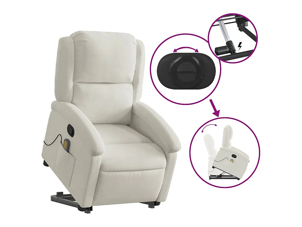 Poltrona Alzapersona Massaggiante Reclinabile Crema in Velluto