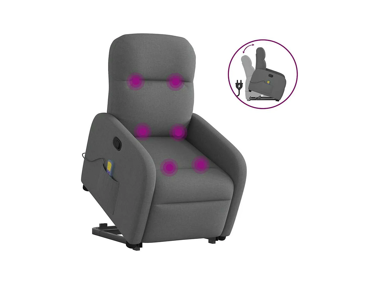 Poltrona Alzapersona Massaggi Reclinabile Grigio Scuro Tessuto