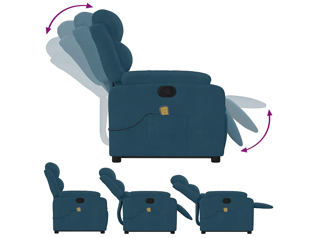 Fauteuil de massage inclinable Bleu Velours