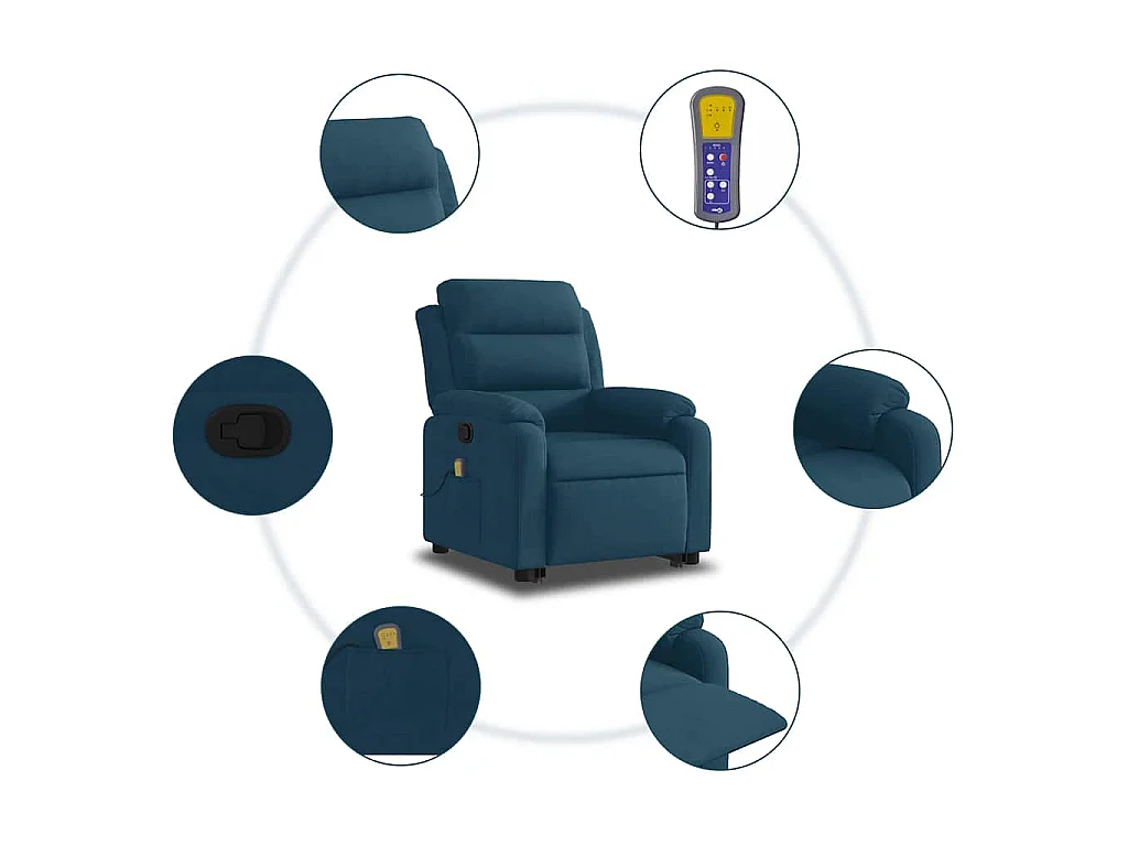 Fauteuil de massage inclinable Bleu Velours