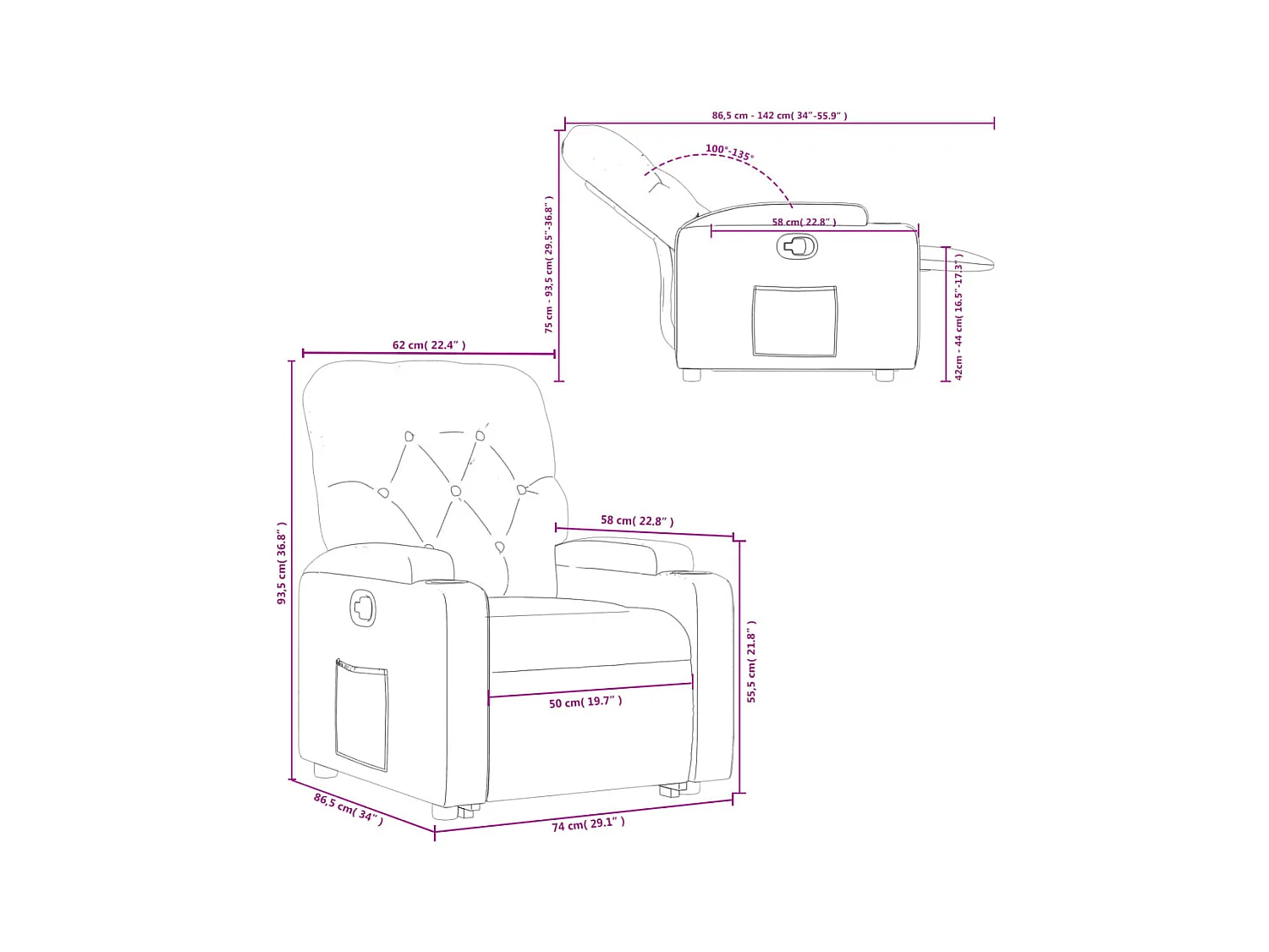 Fauteuil inclinable Crème Similicuir