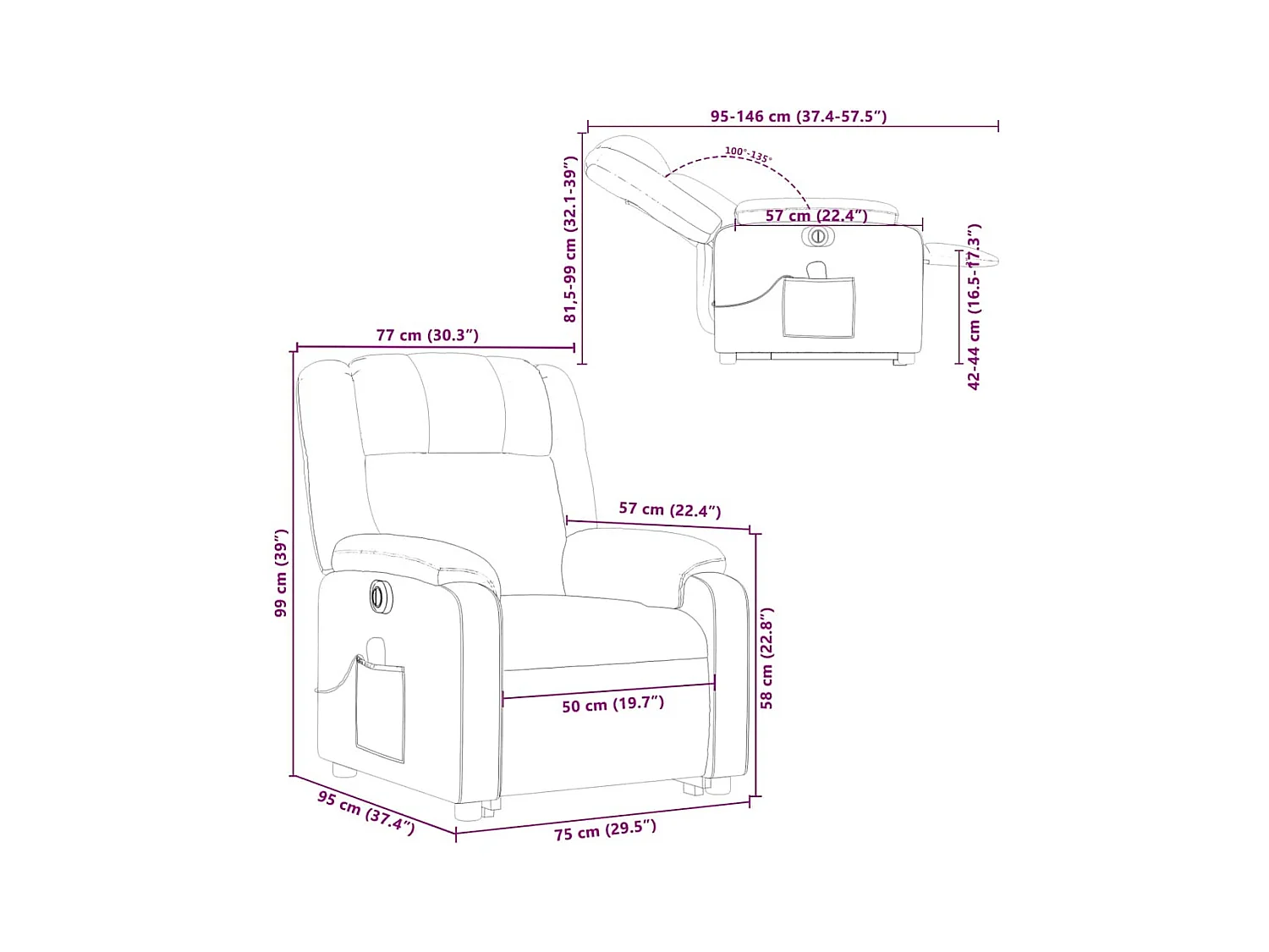 Fauteuil inclinable de massage électrique Taupe Tissu