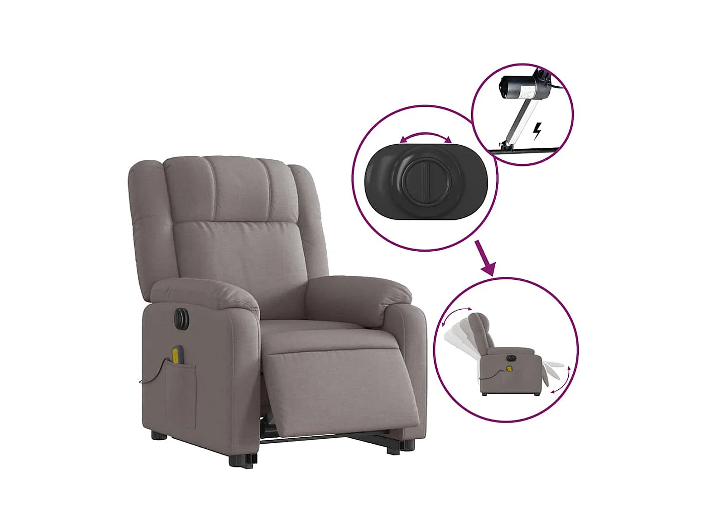 Fauteuil inclinable de massage électrique Taupe Tissu