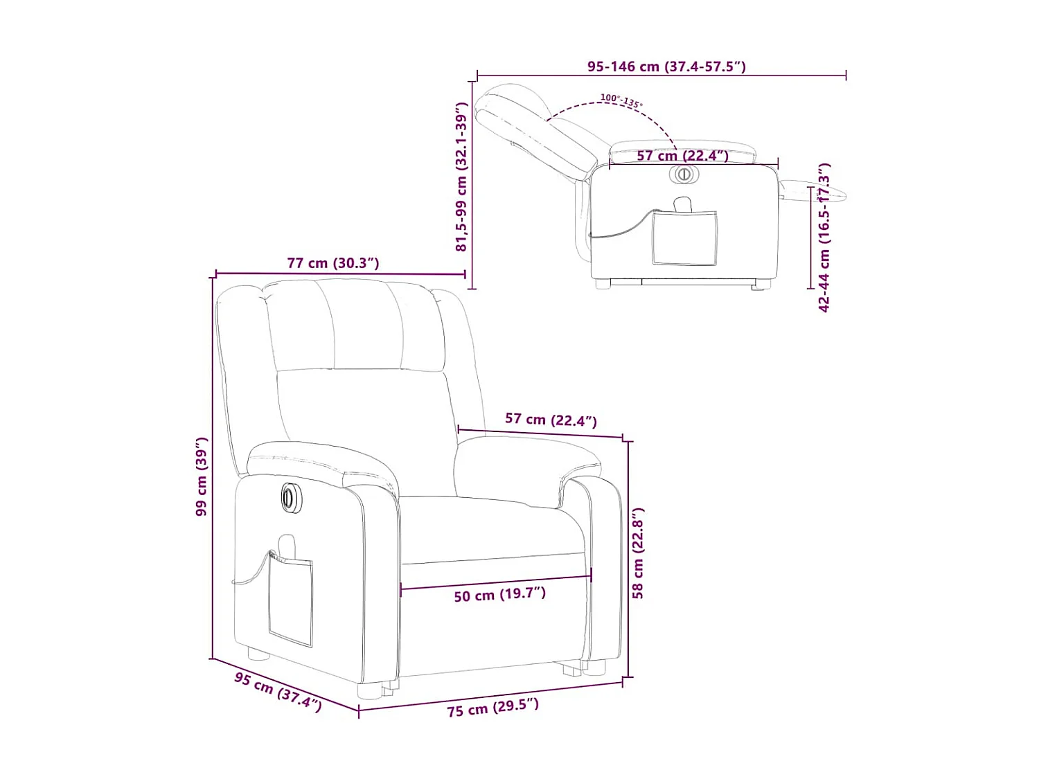 Fauteuil inclinable de massage électrique Taupe Tissu
