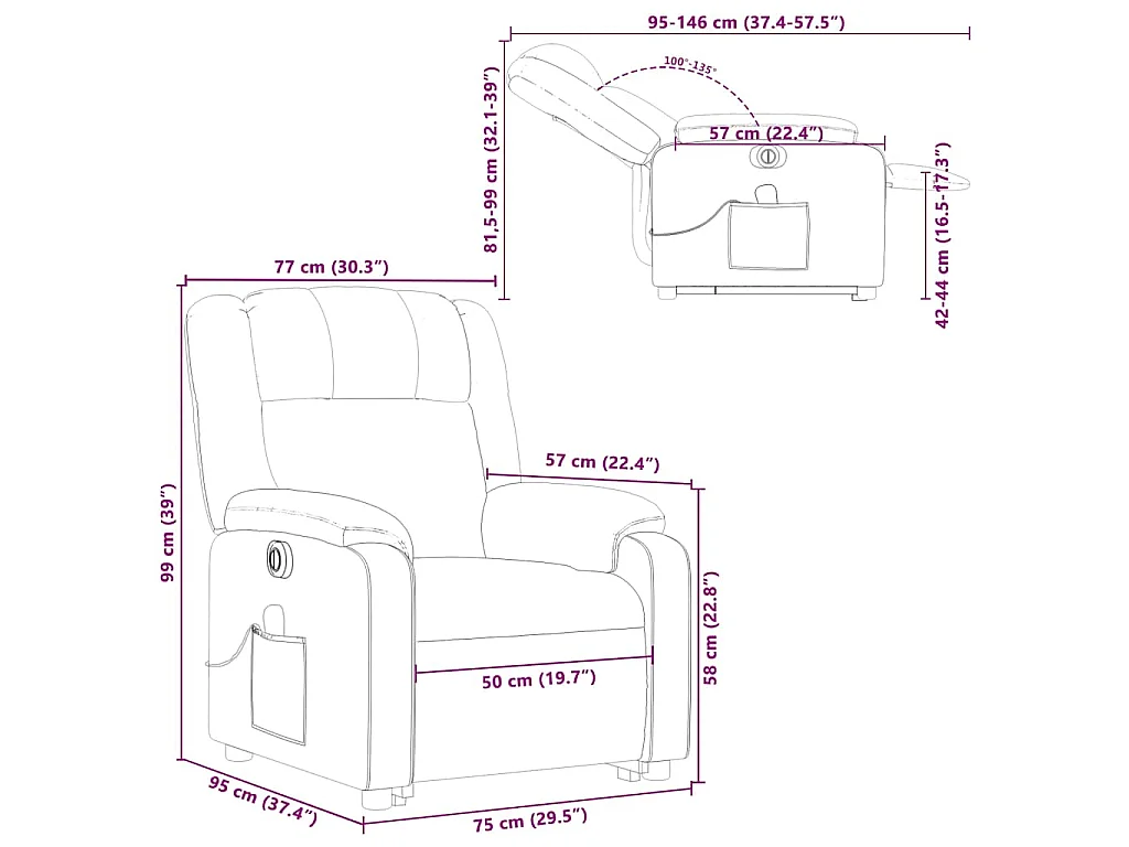 Fauteuil inclinable de massage électrique Taupe Tissu
