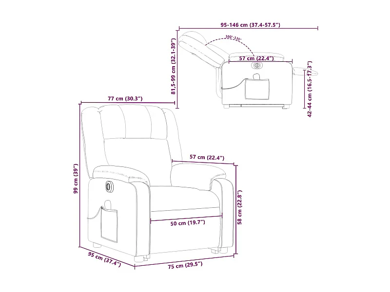 Fauteuil inclinable de massage électrique Taupe Tissu