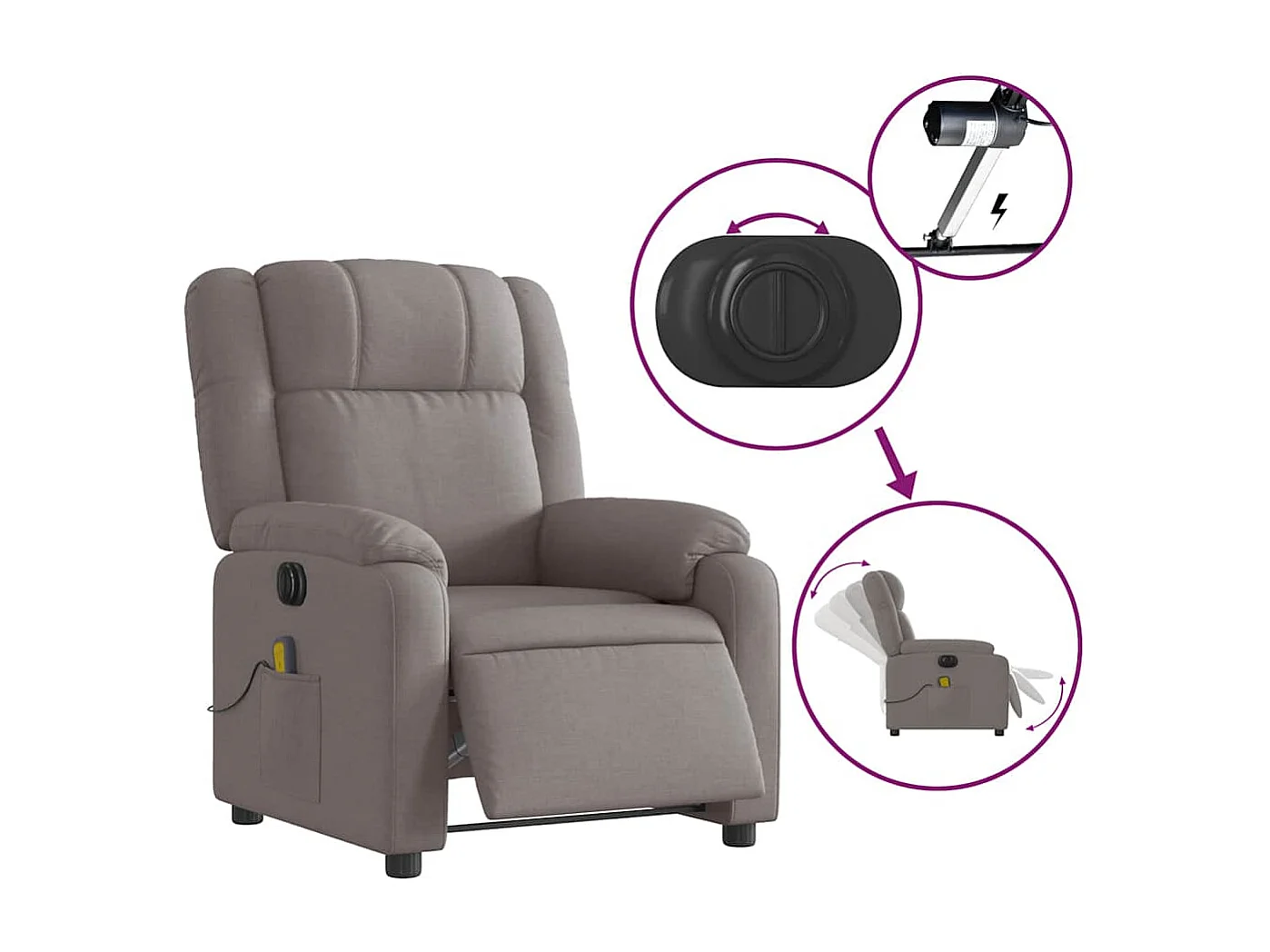Fauteuil de massage inclinable électrique Taupe Tissu