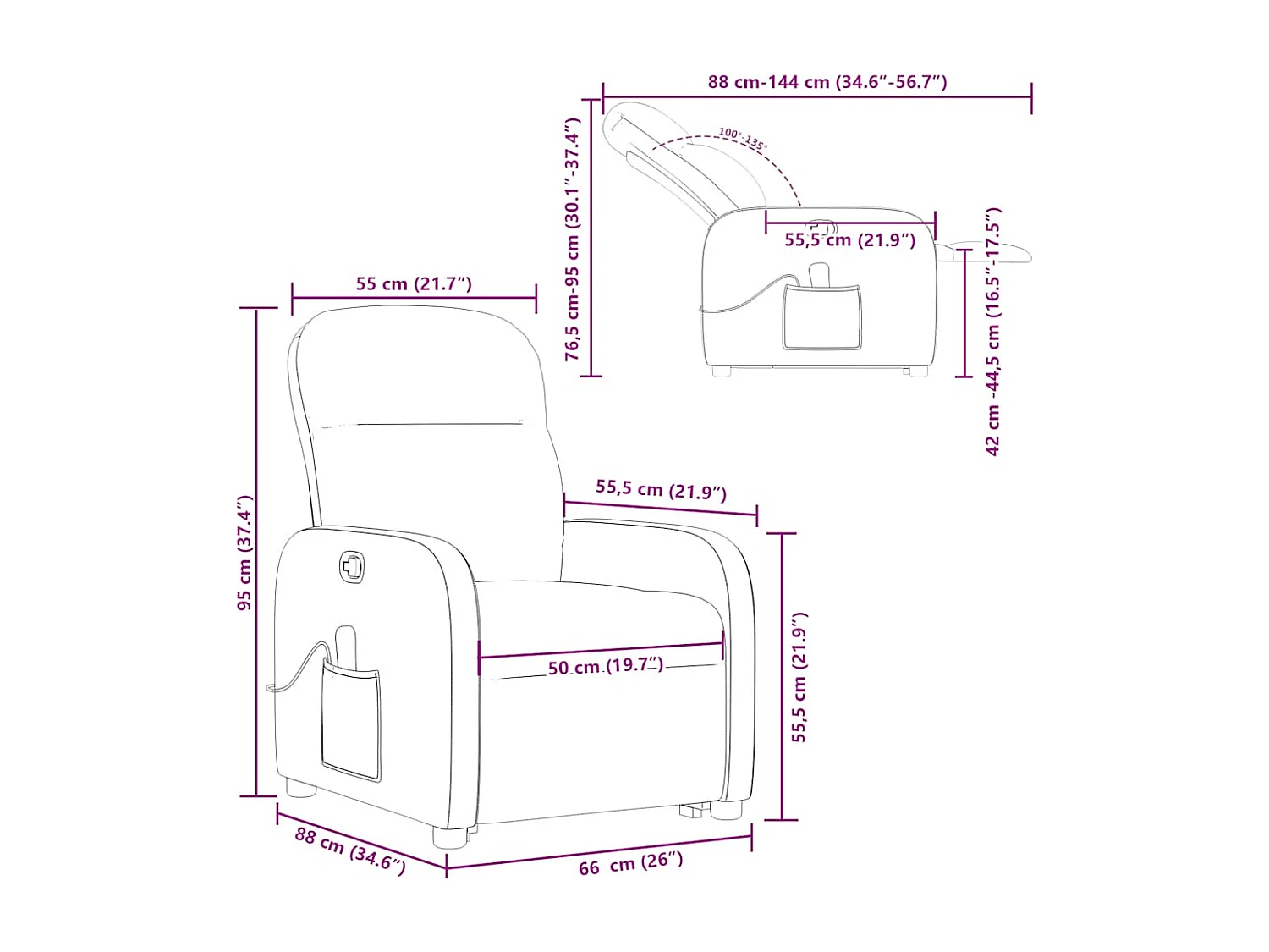 Fauteuil de massage inclinable Noir Tissu
