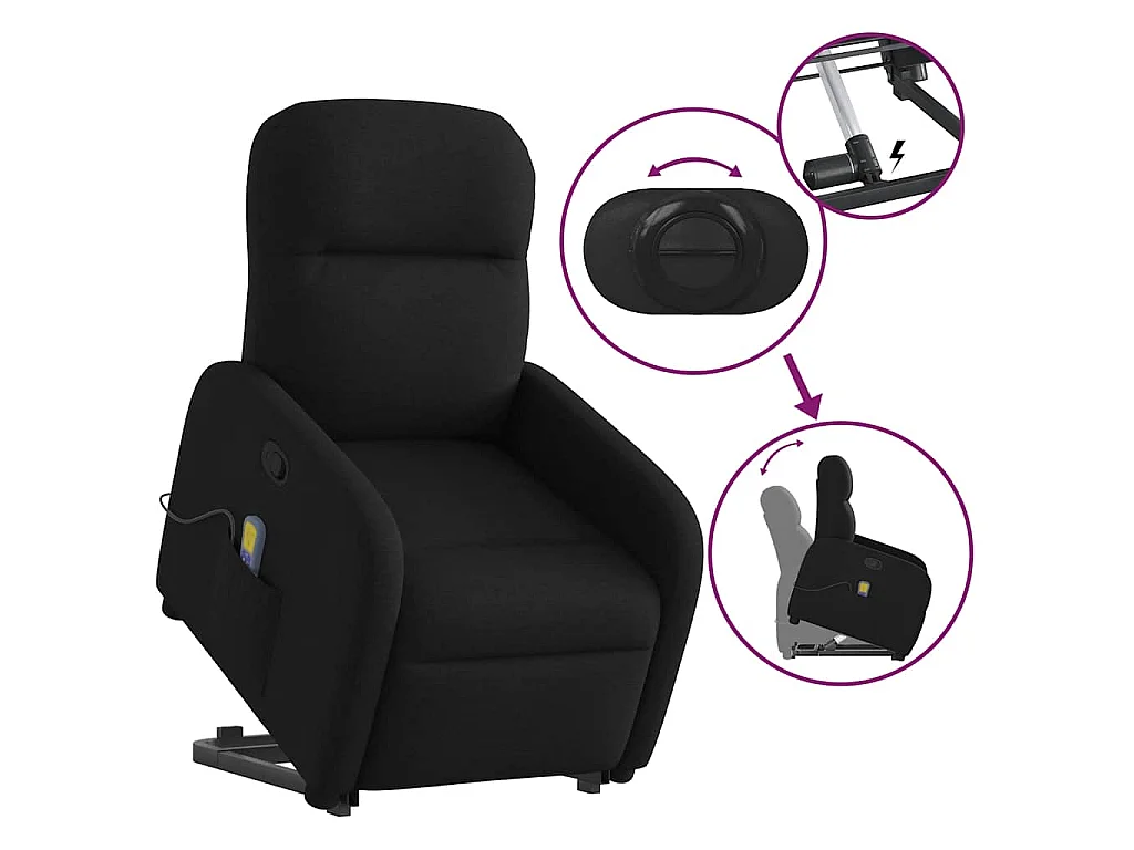 Fauteuil de massage inclinable Noir Tissu